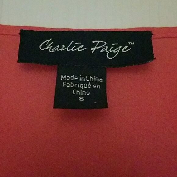 Charlie Paige tunic coral embossed collar Sz S - Picture 3 of 6